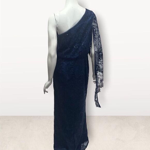 Aidan Mattox Asymmetrical Top Navy Gown‎ - Picture 5 of 6